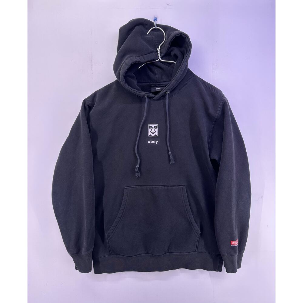 OBEY Worldwide Black Hoodie White Print Size Small